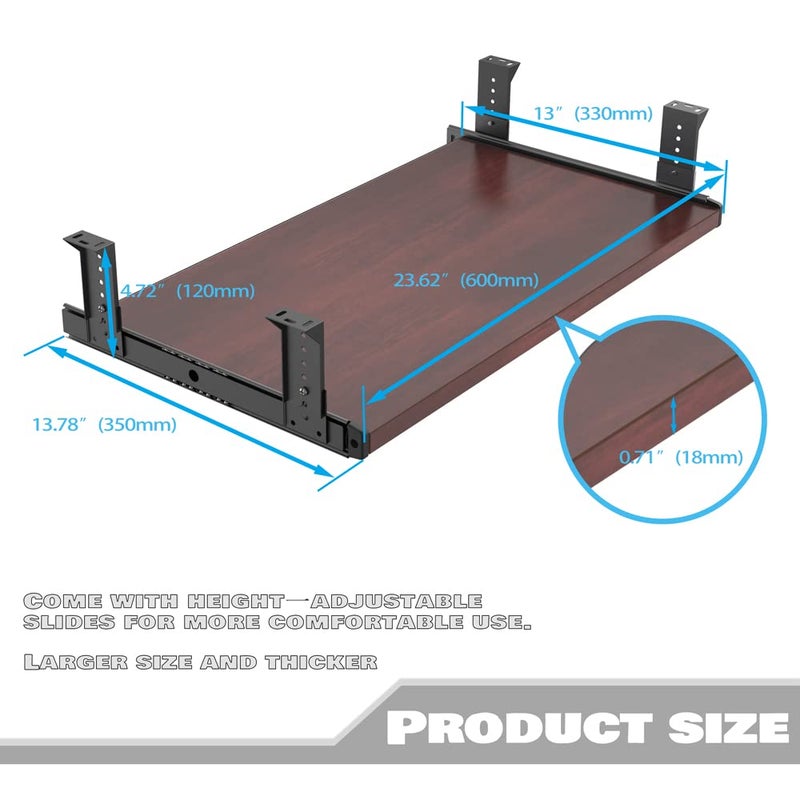 FRMSAET Furniture Accessories Office Product Suits Hardware 20/24/30 inches Keyboard Drawer Tray Wood Holder Under Desk Adjustable Height Platform. (24 inches, Mahogany) - Image 3